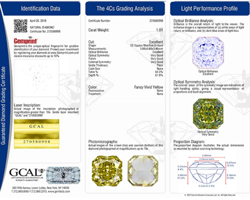 GCAL Colored Diamond Grading Certificate Only Color