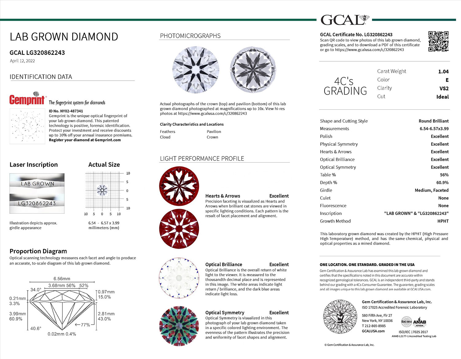 Lab Grown Diamond Guaranteed Certificate With H&A